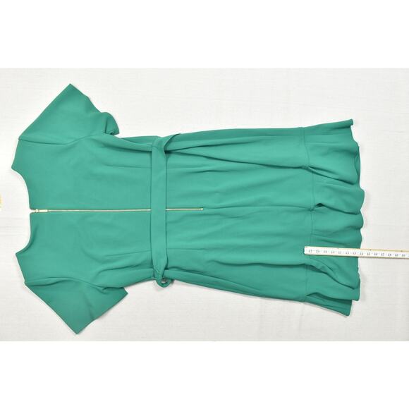 Calvin Klein Plus Size 16W Green Ruffle Dress W/ Belt & Gold Zip Polyester Stret - Picture 6 of 8